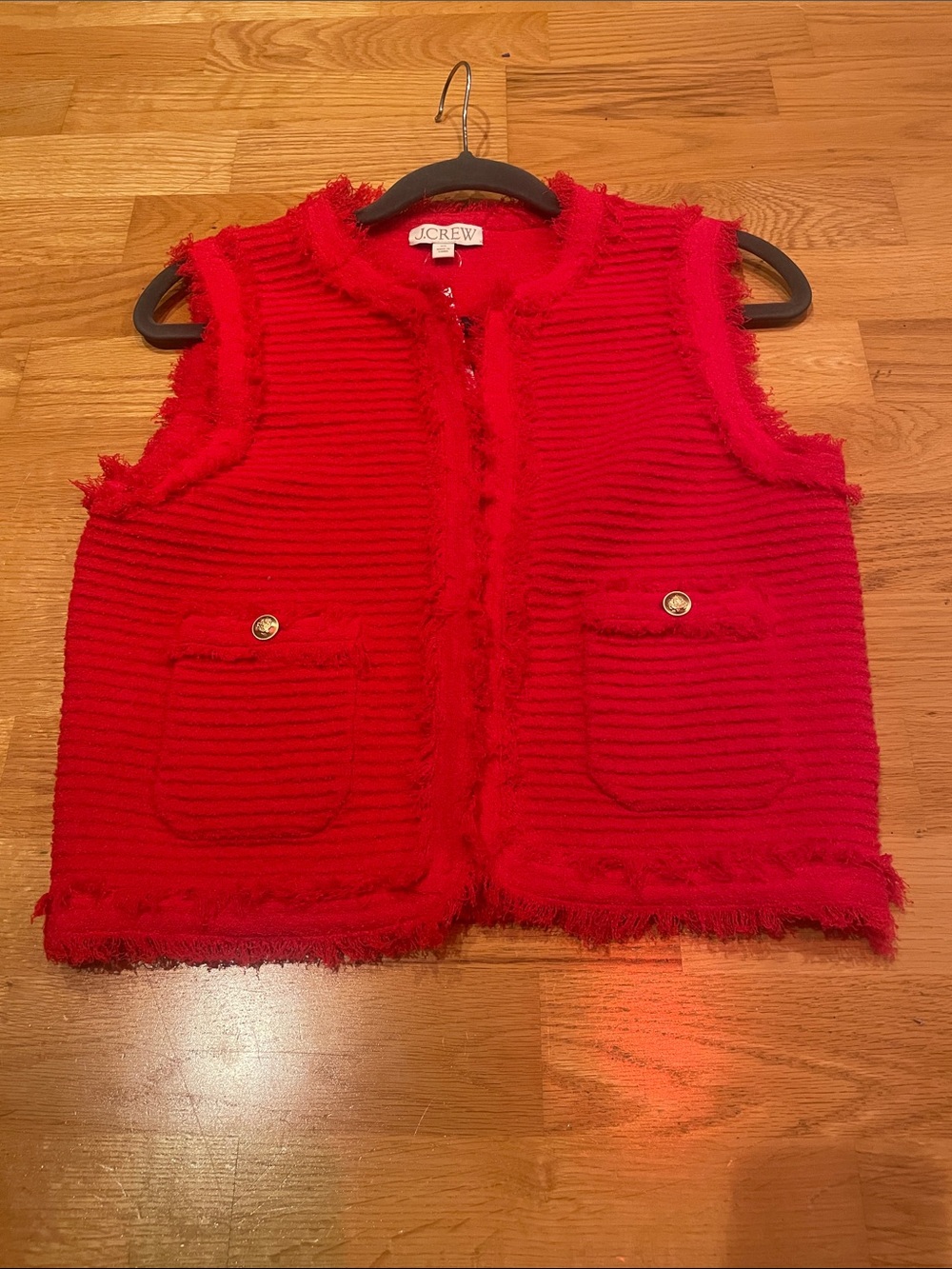 J. Crew Red Fringed Ribbed Knit Vest